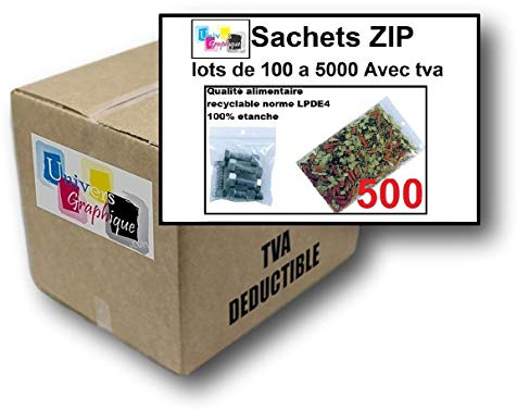 Lot de 500 Sachets 100 x 100 mm fermeture zip Transparent - Sachet fermeture zip 10 x 10 cm 50u sac plastique 10x10 compatible alimentaire et congélation de marque UNIVERS GRAPHIQUE REF UGS06-500