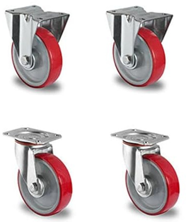 Rollensatz 2 Lenk- + 2 Bockrollen 100 mm Polyurethan rot