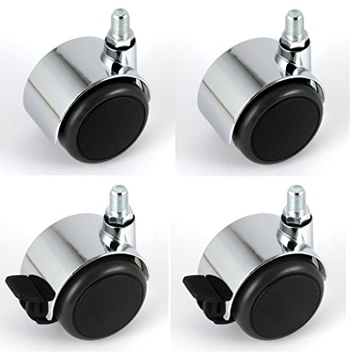 Satz Möbelrollen Chrom 50 mm Gewindestift M10 x 14 mm mit PU-Bereifung grau spurlos für harte Böden Hartbodenrolle je 2 Stück mit und ohne Bremse