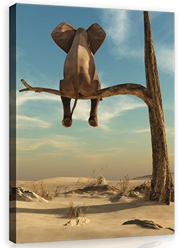 Forwall Leinwand Bilder Elefant auf dem Baum Tiere Kinder Kunst 80x60 cm | Leinwandbilder, Bild auf leinwand, Wandbild XXL groß Wandbilder für Wohnzimmer Schlafzimmer Wohnzimmerbilder