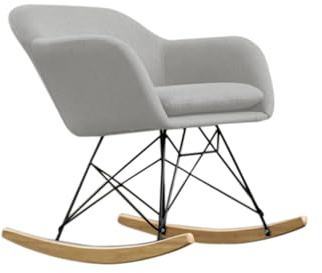 KAWOLA Schaukelstuhl Stella - Moderner Schaukelsessel Hellgrau, Ergonomisch, mit Stoffbezug & Armlehne, Design Schwingstuhl für Wohnzimmer, Schaukelstuhl mit Eichenholz Kufen