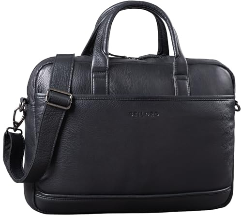 STILORD Claudius Große Vintage Umhängetasche Leder Aktentasche 15,6 Zoll Laptoptasche mit Reißverschluss und abnehmbaren Schultergurt Lehrertasche Farbe:Obsidian schwarz