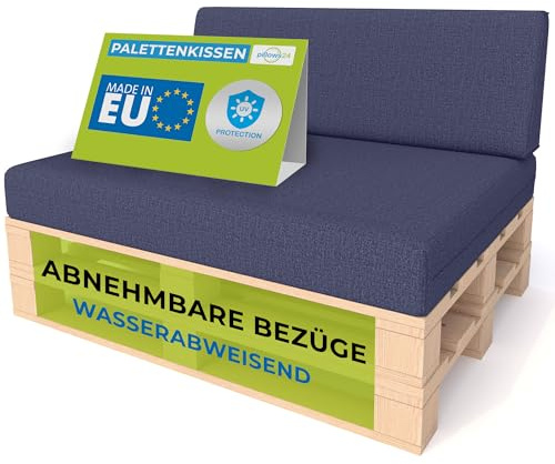Pillows24 - Palettenkissen 2-teiliges Set | Palettenauflage für Palettensofa | Rückenkissen & Sitzkissen für Europaletten | Palettenmöbel für Indoor & Outdoor mit UV-beständig | Made in EU | Blau