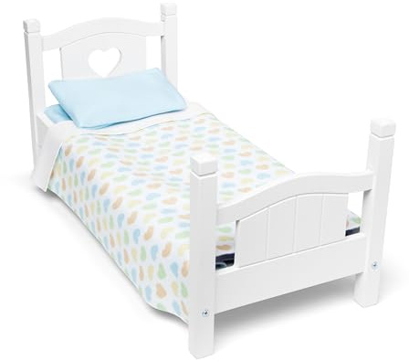 Melissa & Doug Mine to Love Wooden Play Bed for Dolls, Stuffed Animals - White (8.7”H x 9.1”W x 20.7”L Assembled)