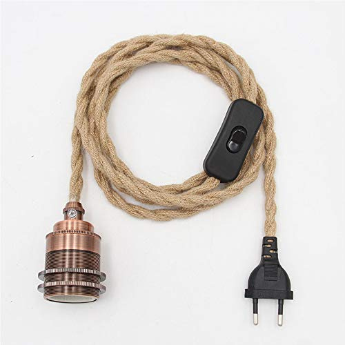 Hanfseil Pendellampe Kit Vintage mit Schalten Stecken DIY Einzelkopf Hängeleuchte Kabel Seil E27 Fassung Textilkabel Dekor Beleuchtung für Schlafzimmer Wohnzimmer Küche Esstisch Loft Bar (B)