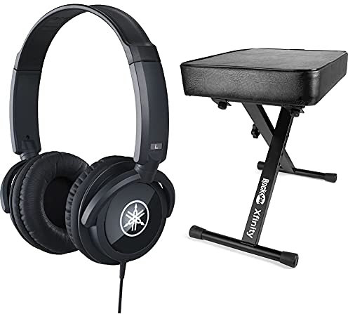 YAMAHA HPH-100B Headphones, Black & RockJam RJKBB100 Premium Adjustable Padded Keyboard Bench and Piano Stool