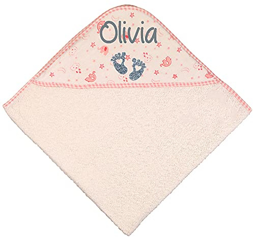 Alwaystrusted Personalised Gift Pink Elephant Baby Hooded Towel Grey Glitter Heart Feet Girl AT-SB55-03-CG