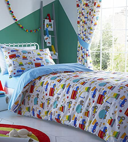 HOMEMAKER BEDDING ® Bettwäsche-Set, Bettwaren, Bettdecken für kleine Jungen, Bagger, Kipplaster, Traktoren, Kräne, Bettwäsche-Sets und Vorhänge erhältlich (Bettwäsche-Set – Kleinkind/Kinderbett)