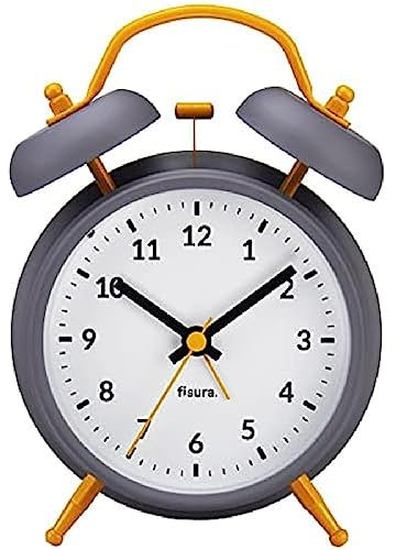 FISURA - Analogwecker ohne Ticken. Wecker mit Led-Nachtlicht. Zifferblatt 9 Zentimeter.11,7x5,5x16. Metall und ABS (Grau)