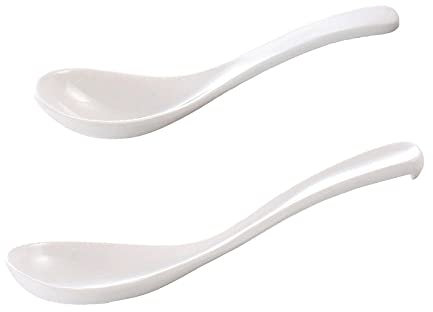 Lot de 10 cuillères à soupe chinoises à long manche imitation porcelaine en mélamine et plastique incassable