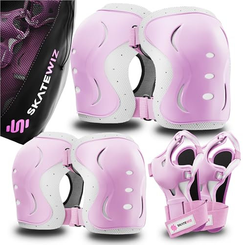SKATEWIZ Schoner Inliner Kinder Knieschoner Kinder - Knieschützer - Protektoren Set - Knie und Ellenbogenschützer - Skateboard, Rollschuhe, BMX, Scooter - Impact Größe XS Pk Weiß