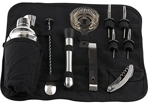 LTLWSH Coctelera para Cocteles, Set De Coctelera De 11 Piezas Juego De Herramientas De Barra De Acero Inoxidable Juego De Bartender con Bolsa de Rollo,550ml