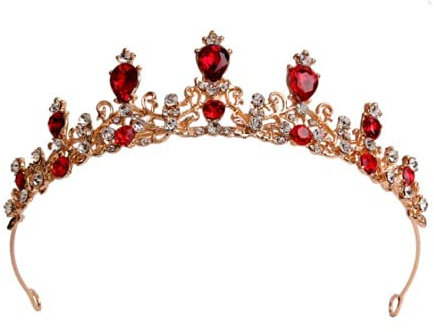 Strass-Prinzessinnen-Diadem für Braut, Hochzeit, Abschlussball, Hochzeit, Party, Halloween, Kostüm, Haar-Accessoires (rot)