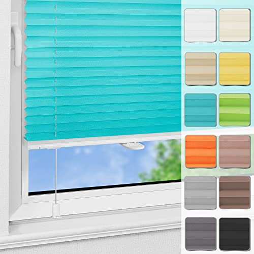 Magiea Plissee ohne Bohren Klemmfix B60 x H120 cm Türkei Blau, Easyfix Plisseerollo Sichtschutz und Sonnenschutz, Jalousie Faltrollo mit Klemmträger für Fenster & Tür