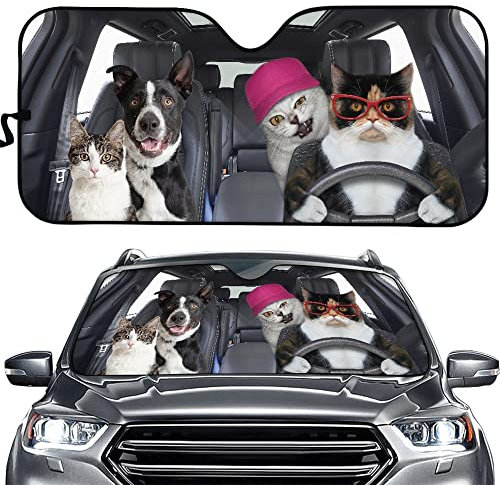 Hixingo Auto Sonnenschutz für Windschutzscheibe, 3D Funny Tier Motiv Auto Frontscheibe Abdeckung, Fenstervisier, UV-Schutz Sonnenblende, Auto-Zubehör (Katze 3)