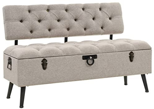 Makastle Aufbewahrungsbank Sitzbank mit Rückenlehne und Stauraum, Gepolstert Sitzfläche Esszimmerbank Aufbewahrungsbox Sitztruhe Polsterbank Truhe Bank, Creme Stoff 110 x 52 x 75 cm