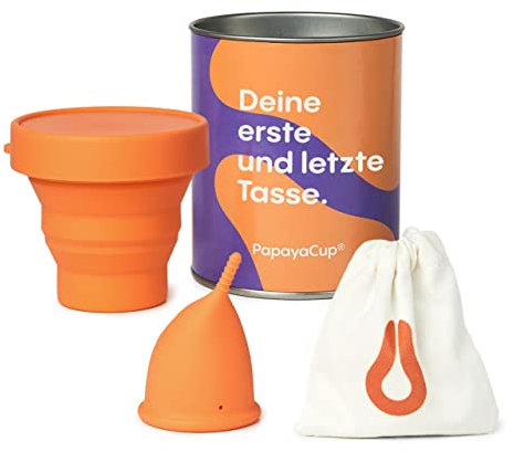 PapayaCup Coppetta Mestruale Anatomica super Morbida e Confortevole con sterilizzatore - Coppetta mestruale per donne con sensibilità vaginale - Silicone medico senza lattice e additivi - Taglia L