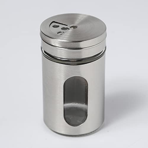 Gewürzstreuer - Edelstahl - Sichtfenster - 3 Streumöglichkeiten - D: 5cm - H: 8,5cm (1 Stück)