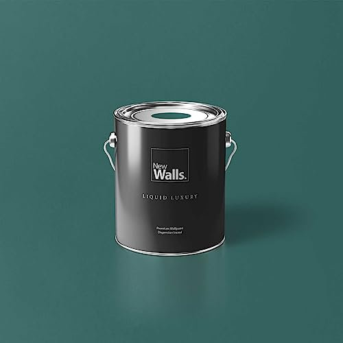 New Walls Premium Wandfarbe Grün, Blaugrün Liquid Luxury Dispersionsfarbe für Innenräume – 2,5 L