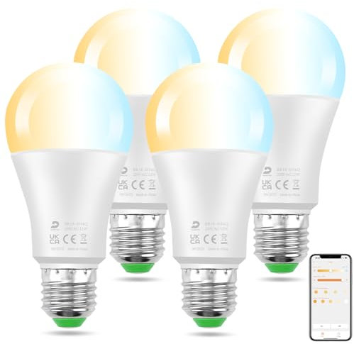 DUSKTEC Smart Glühbirne E27, Alexa LED Lampe Warmweiss und Kaltweiss 2700K-6000K Dimmbar per APP, LED Birnen Bluetooth 1000LM 12W, Leuchtmittel Tunable White, Intelligente Light Bulbs, 4 Stück