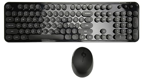 Wireless Keyboard and Mouse Combo, Rechargeable Ultra Slim Compact Full Size White Keyboard and Mouse, 2.4G Wireless Typewriter Retro Round Keyboard and Mouse Set