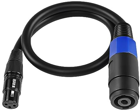 XMSJSIY Speakon Female to XLR 3 Pin Female Speaker Cable 50CM/1.64FT | Speakon to XLR Socket Audio Jack Microphone Cable with Twist Lock for Amplifier Pro DJ PA Stage