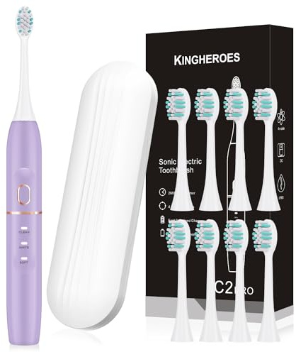 kingheroes Electric Toothbrush Set, Comes with 8 Brush Heads & Travel Case,4 Modes with 2 Minutes Built in Smart Timer, One Charge for 60 Days, 42000 VPM Motor (Purple)