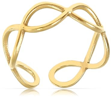 Made by Nami Breiter Goldener Boho Edelstahl Ring Geschenk Damen Schmuck Größenverstellbar & Wasserfest (Curb)