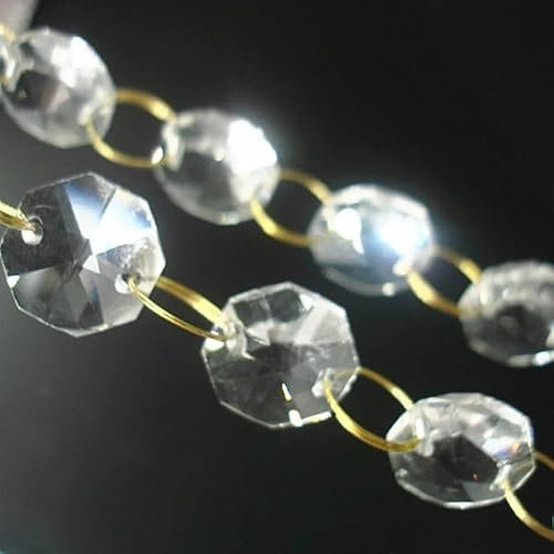 Kronleuchter Kristall Prisma Anhänger 1M 14mm Kristall achteckige Perlenkette mit Goldring Glas Kette Girlande Kristall Licht Ersatzteile (Größe : 10m)