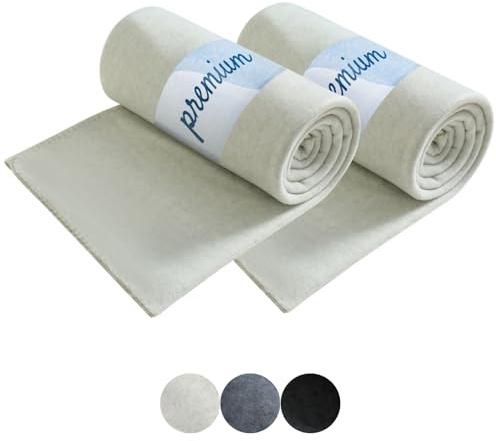 wometo 2er Set Premium Fleecedecke 130x160 Oeko-TEX weiß grau Melange | ca. 550g extra dick (Bi-Color) mit Anti-Pilling und Qualitäts-Kettelrand