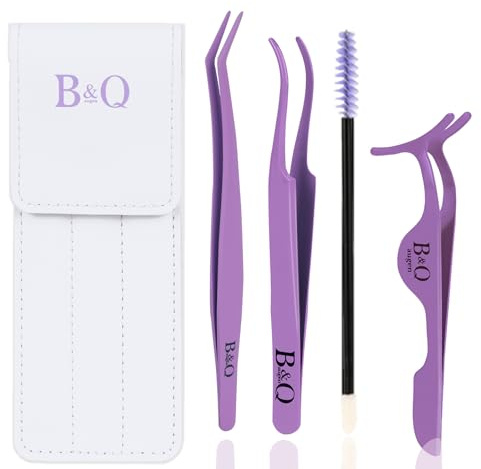 B&Q Eyelash Applicator Tool 3 PCS Lash Applicator Tool Kit Lash Tweezers for Eyelash Extensions Application Tool and Removal （Purple,3 PCS）