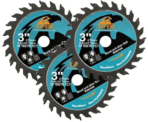 Disque à tronçonner pour bois EXFEIN 75 mm - Lame de scie circulaire compacte à dents en carbure 24T TCT, à usage général pour le cuttting dans le bois, le plastique et les matériaux composites