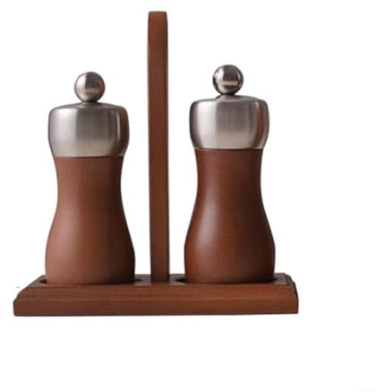 Wood Salt and Pepper Grinder Set Wood Salt Pepper Mill Shakers with Adjustable Coarseness Refillable, Stand(S)