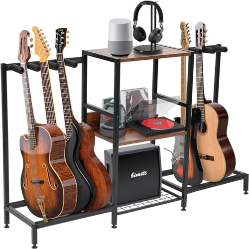 bimiti Guitar Stand for Multiple Guitars 3-Tier Guitar Storage Rack with 8 Guitars Amp Metal Floor Standing Guitar Display Rack with Soft Pad for Music Studio Acoustic Electric Guitar Bass