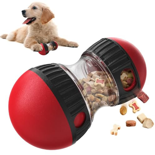Puedno Hundespielzeug Intelligenz, Slow Feeder für Hunde zur Verbesserung der Verdauung, Rolling Feeder Hundespielzeug für Hunde zur Futterausgabe (Rot)