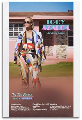 nshdahns Póster de The New Classic de Iggy Azalea para pared, diseño vintage, decoración de habitación, pósteres estéticos para dormitorio, 40 x 60 cm, estilo sin marco