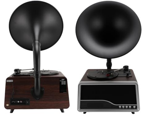 Bluetooth Phonograph Plattenspieler, Vintage Retro Phonograph Grammophon mit USB Anschluss und UKW Radio, 33/45/78 U/min, für Wohnzimmer, Heimdekoration (EU-Stecker)