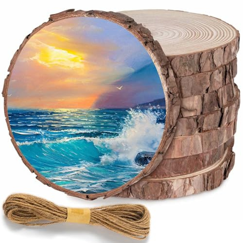 8 dischi in legno naturale, diametro da 14 a 5 cm, dischi di legno per fai da te con spago, decorazione per tronchi fai da te, matrimonio, Natale, decorazione per albero