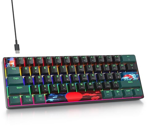 SbocKeeb Teclado Mecanico Gaming 60%，Ultracompacto al 61 Teclas Mechanical Keyboard Retroiluminado，Interruptor Rojo Lineal, QWERTY Americana Layout para PC/Windows