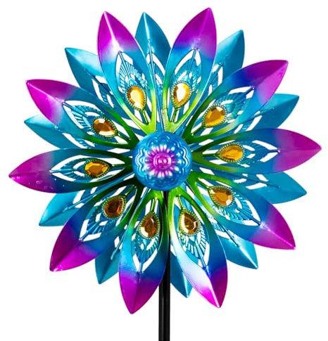 VEWOSTAR Metal Wind Spinner,13” Wind Spinners Outdoor,Peacock Windmill with Stake,Kinetic Wind Spinners for Yard and Garden,Multi-Color Pinwheels Yard Wind Sculptures,Waterproof Spinner for Patio Lawn