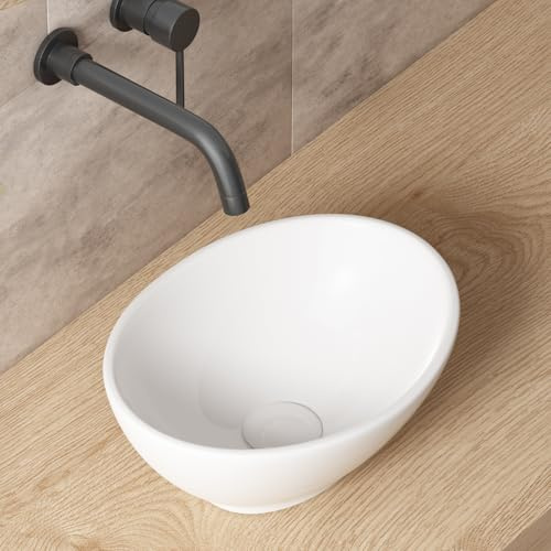 Small Bathroom Sink Above Counter, OCEALAGOON 13″x10″ Mini Oval Vessel Sink, Porcelain Ceramic Bowl Sinks for Bathrooms, Tiny White Bathroom Sinks for RV Powder Room Camper