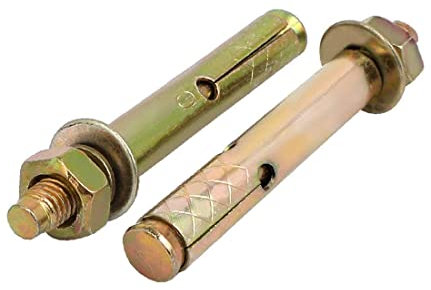 QJFORU Expansionshülsenschrauben, Expansionsschraube, 2 Stück Augenschraube, verzinkte Hülsenanker-Expansionsschraube Bronzeton(Brass,M14*150)