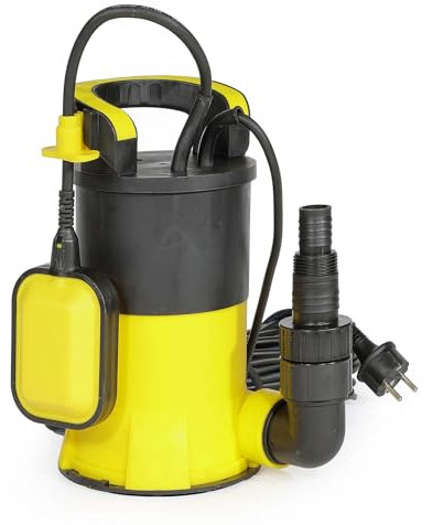 Wiltec Tauchpumpe mit Schwimmer 900 W, flachabsaugende Pumpe bis 1 mm, Tiefbrunnenpumpe 9 m Förderhöhe und 7 m Tiefe, Flachsaugerpumpe für Klarwasser