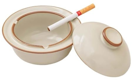 xiuling4568 Aschenbecher Chinesischer Keramik-Aschenbecher mit Deckel, chinesischer Tisch-Aschenbecher for Büros, Häuser, Teestube, Restaurants, Hotels und Dekoration Aschenschale(Beige)