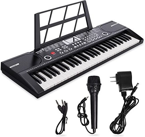 Digital Piano Klavier 61 Tasten & Noten Notenständer-Tragbares Elektronisches Keyboard-Musikinstrument mit Lautsprechern und Unterrichtsmodi,Begleitautomatik Geeignet für Anfänger/ErwachseneA2