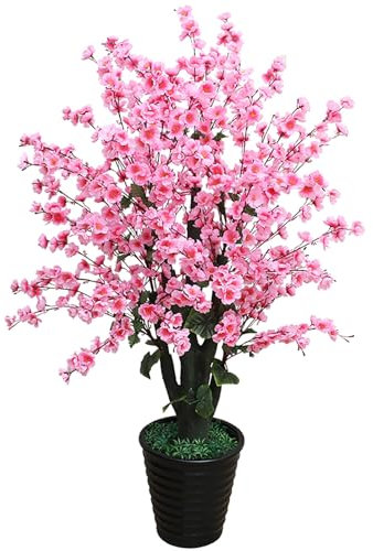 LHXLSH Kunstpflanze, Künstliche Pflanzen, Dekorative Künstliche Pflanzen, Kunstpflanze Im Topf, Künstliche Naturgetreue Pflanzen, für Badezimmer Wohnzimmer Innen&Außenbereich(Pink,150cm/59in)