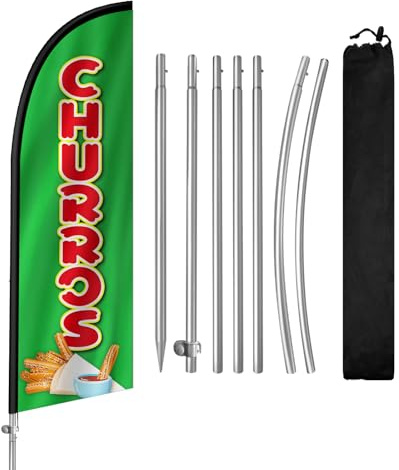 Churros Feather Flag,8FT Churros Advertising Flag with Stainless Steel Flagpole,Ground Spike,Signs for Businesses and Storefronts