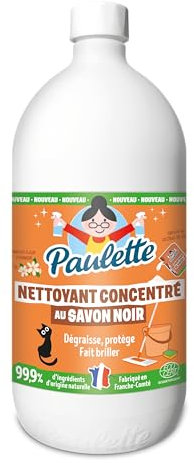 Paulette - Savon Noir Concentré Fleur d'Oranger - Ultra-Dégraissant Ménager aux Cristaux de Soude Multi-Surfaces Ecocert - Fabriqué en France - 1 L