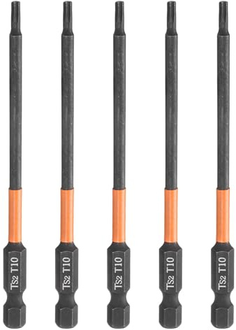sourcing map 5pcs T10 Torx Testa Cacciavite Bit 4 (100mm) Lungo 1/4 Hex Shank Magnetico Nessun Foro A Prova di Manomissione 6 Point Star Screw Driver Punte da Trapano Fosfato S2 Acciaio Utensili