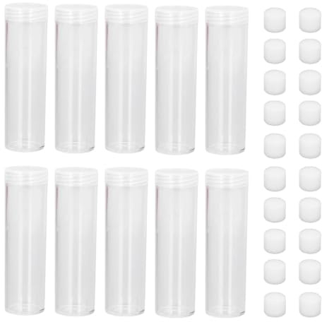 Münzsammlungshalter, 10 Packrunde Klare Kunststoffgrößen -Münz -Lagerrohrhalter mit Schraube Am Deckel für 25 -mm -Münzen Sammlung